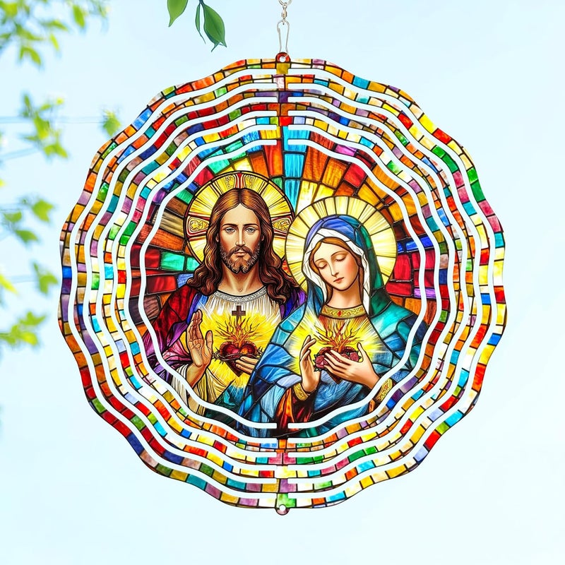 FLAGWIX Sacred Heart Wind Spinners Outdoor - 3D Stainless Steel Metal Wind Spinners 12in - Christian Gifts for Women Faith, Garden Spinner for Yard Decorations Outdoor, Religious Gifts for Mom Grandma - Image 1